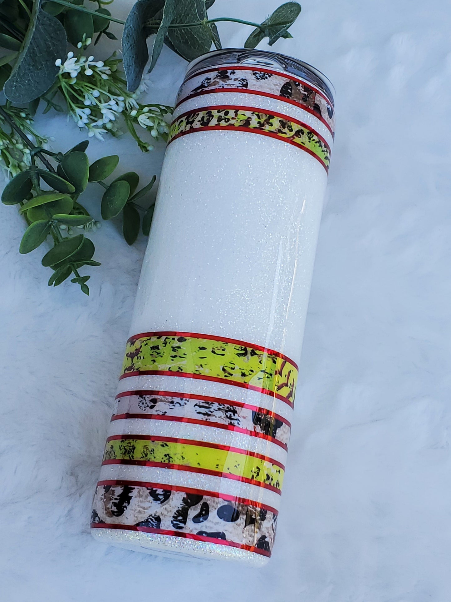 Raising Ballers softball baseball Glitter Custom Tumbler - 20 oz Skinny Straight - white yellow red