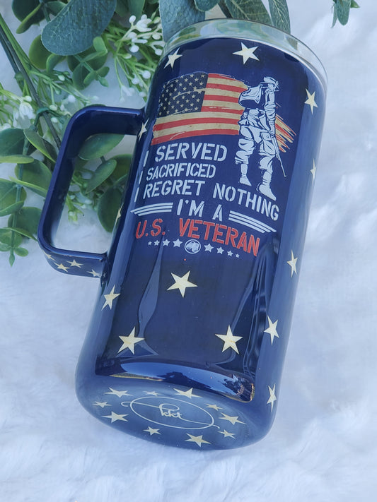 Veteran Flag NonGlitter Custom Mug Tumbler - 16 oz Straight Coffee Mug - blues