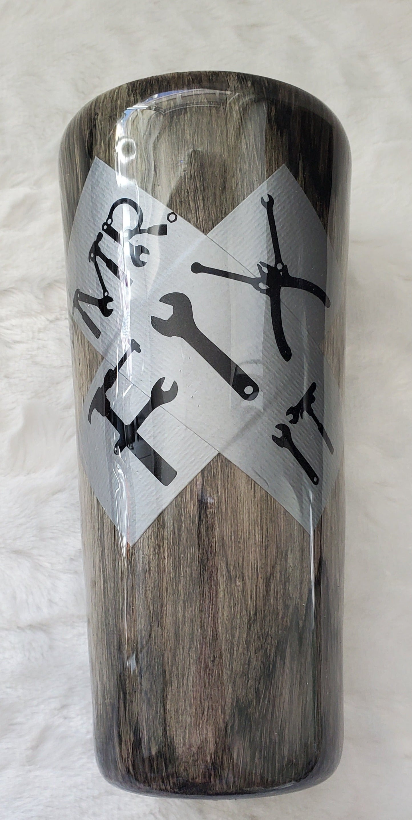 Mr. Fix It Woodgrain Custom Tumbler - 32 oz taper - grey