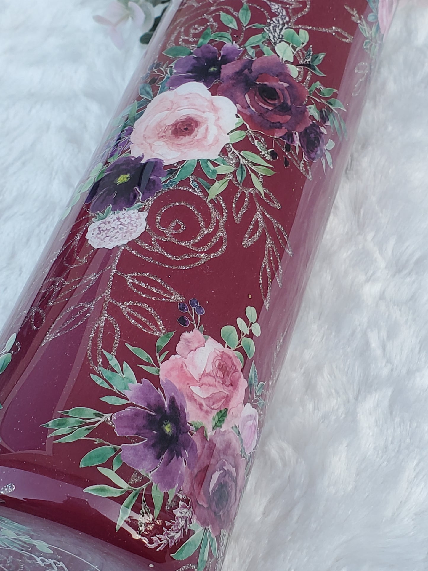 MOM Peekaboo floral Custom Tumbler - 32 oz Skinny Plump - Maroon/pink/purple