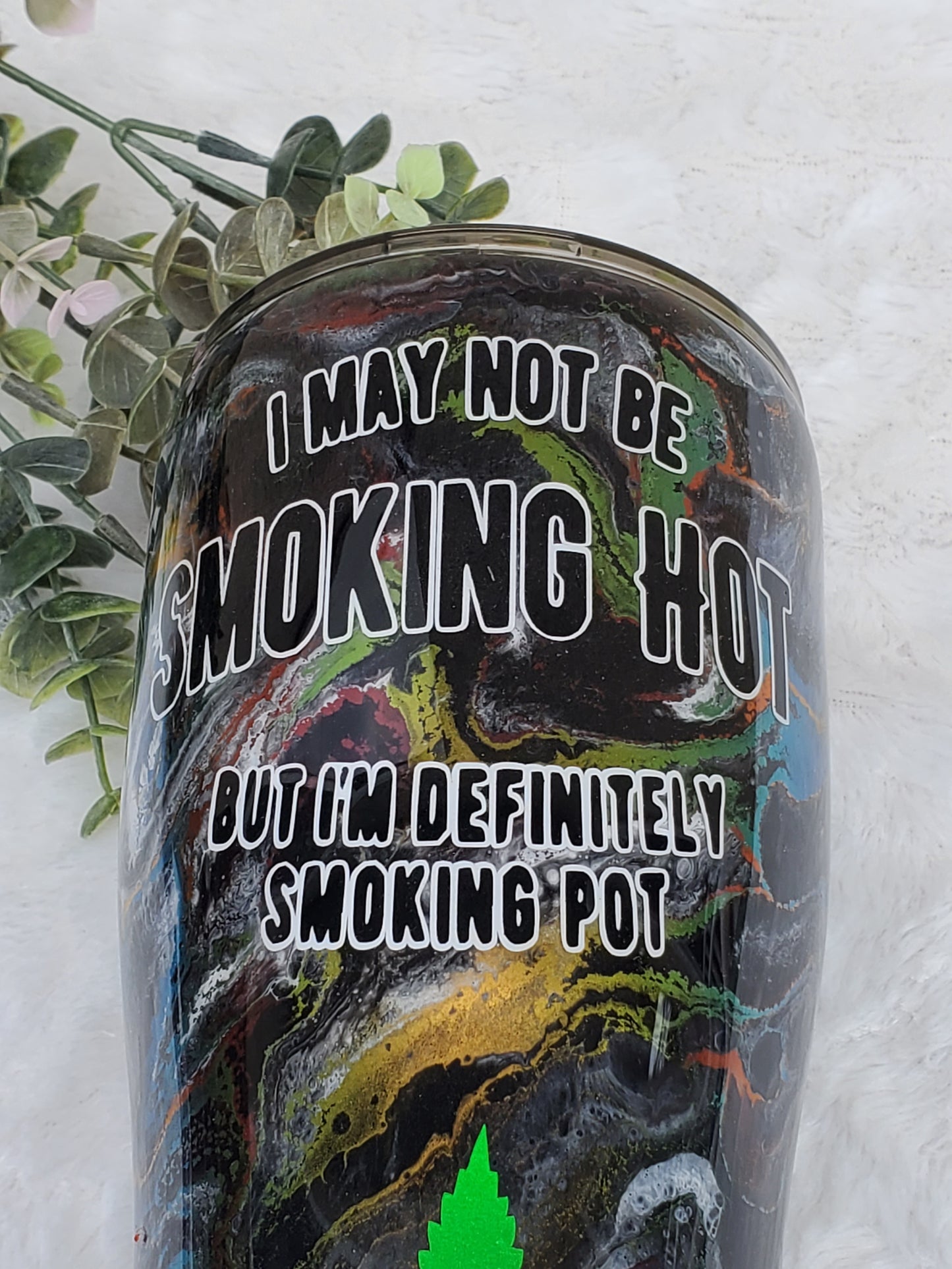 Smoking Hot/Pot Non Glitter Ink Swirl Custom Tumbler - 30 oz curve - green gold red blue
