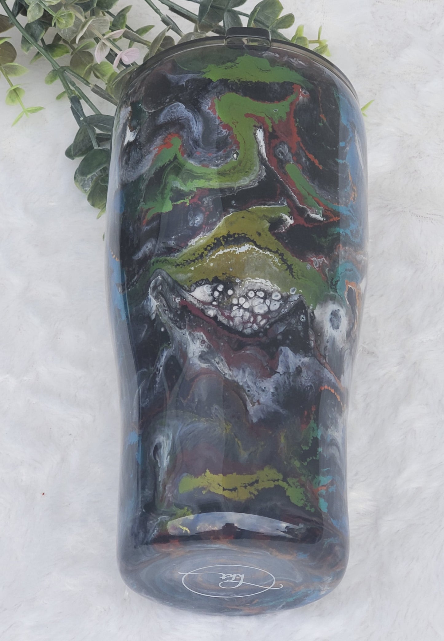 Smoking Hot/Pot Non Glitter Ink Swirl Custom Tumbler - 30 oz curve - green gold red blue