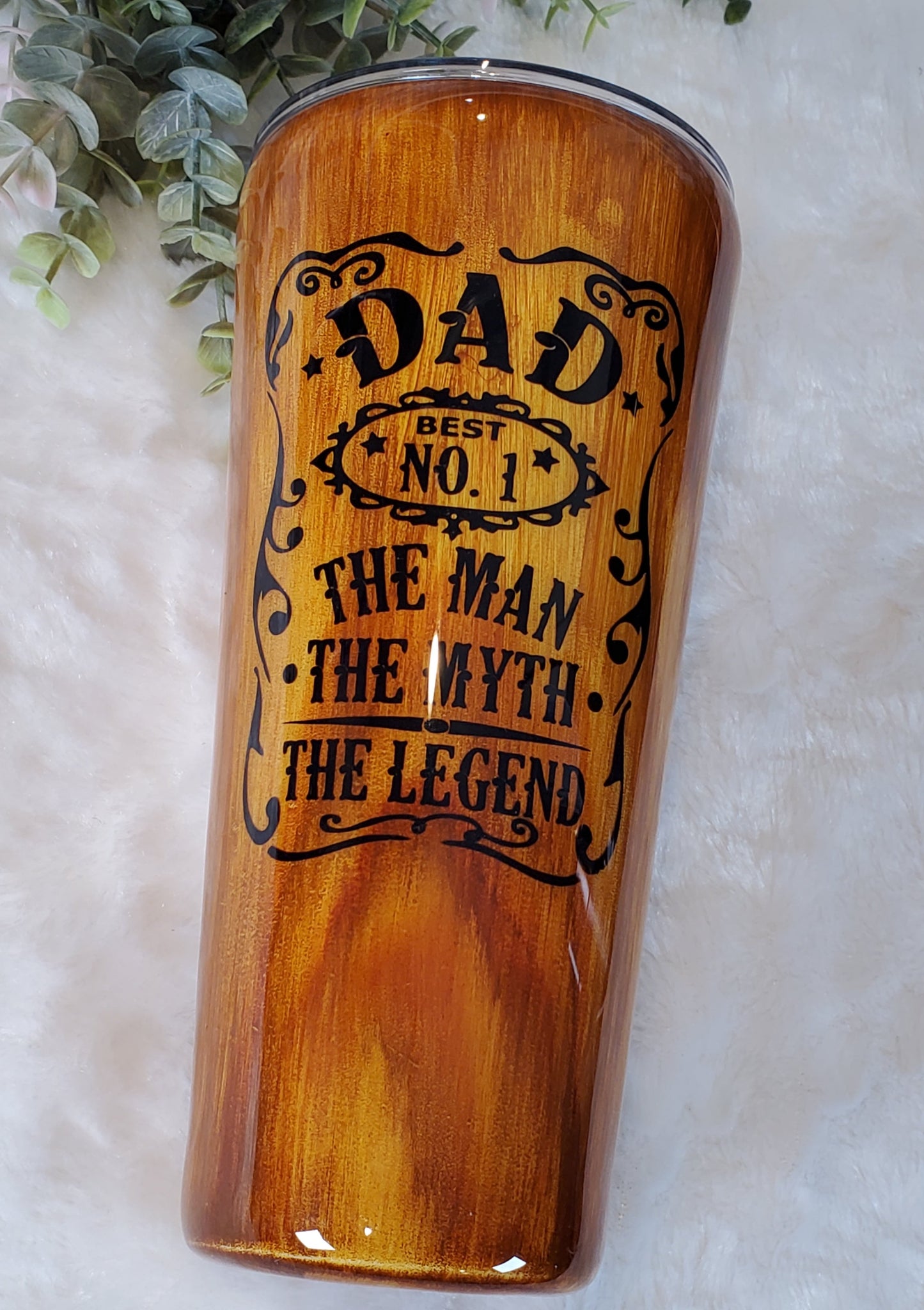 DAD Woodgrain Non Glitter The Man Myth Legend Custom Tumbler - 32 oz slim taper - brown