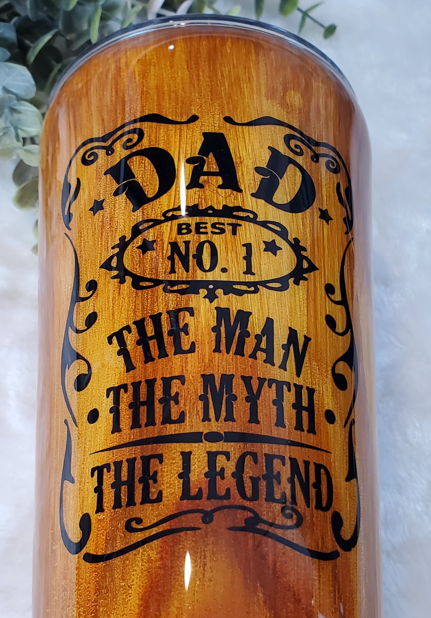 DAD Woodgrain Non Glitter The Man Myth Legend Custom Tumbler - 32 oz slim taper - brown