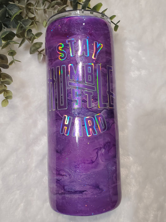 Stay Humble Hustle Hard ink pigment Custom Tumbler - 20 oz Skinny Straight - purple