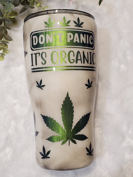 Don't Panic It's Organic 420 Non Glitter Custom Tumbler - 30 oz curve - green white