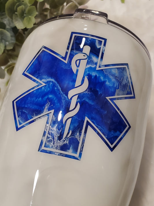 Paramedic EMT EMS Star of Life Caduceus flag Non Glitter Custom Tumbler - 30 oz curve - blue white