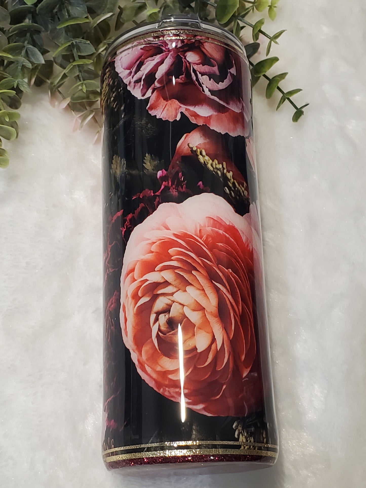 Empowered Women Empower Women Floral Glitter Custom Tumbler - 24 oz Skinny - maroon peach pink