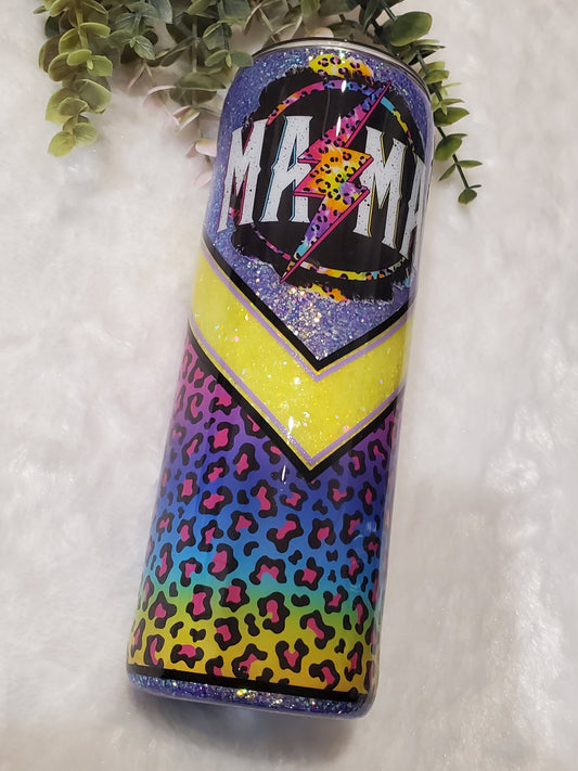 Mama rainbow leopard V Split Glitter Custom Tumbler - 24 oz Skinny Plump