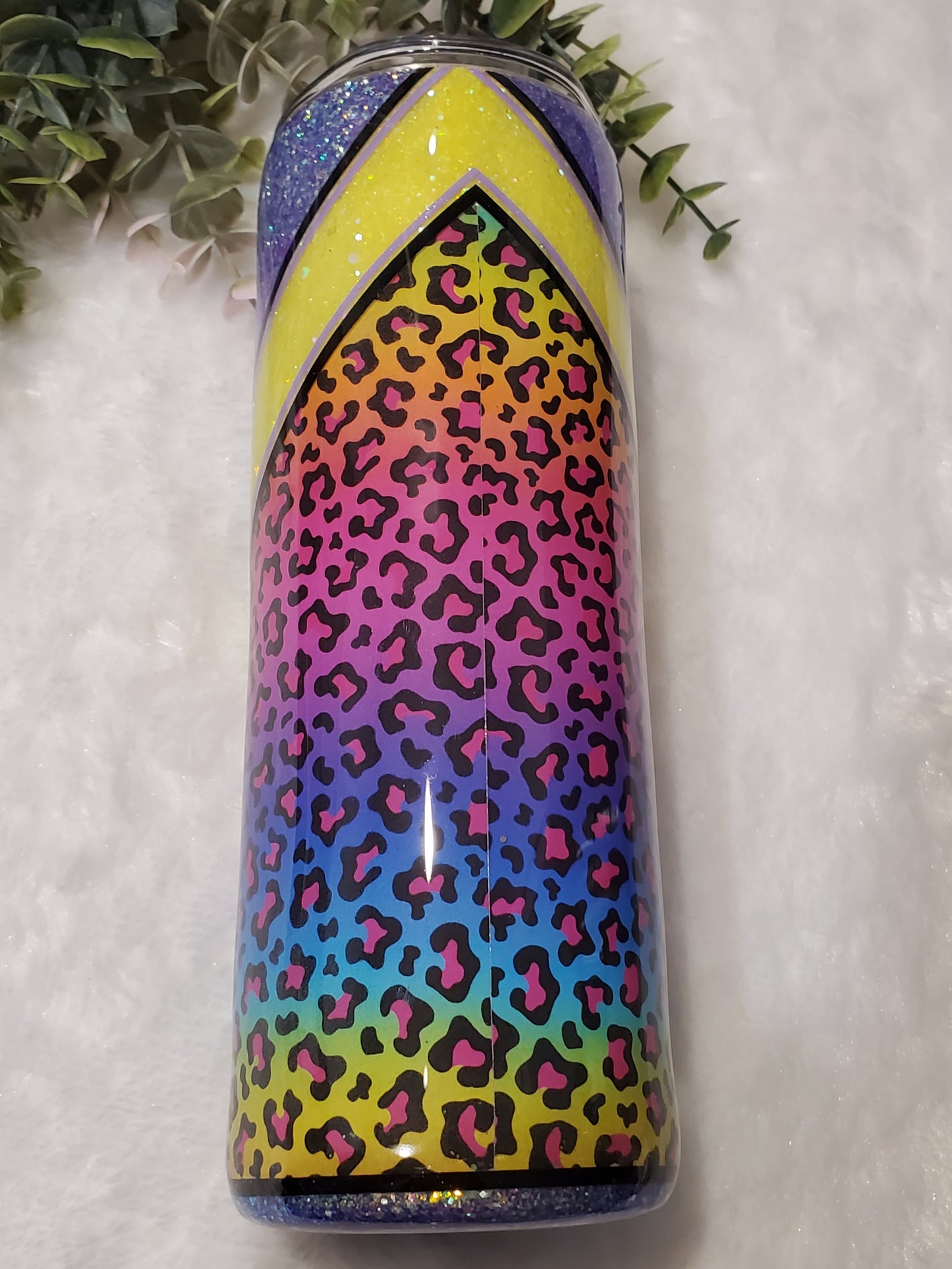 Mama rainbow leopard V Split Glitter Custom Tumbler - 24 oz Skinny Plump