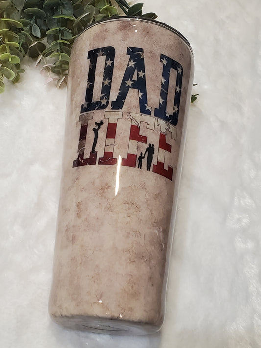 Dad Life textured looking Non Glitter Custom Tumbler - 32 oz slim taper - cream/brown