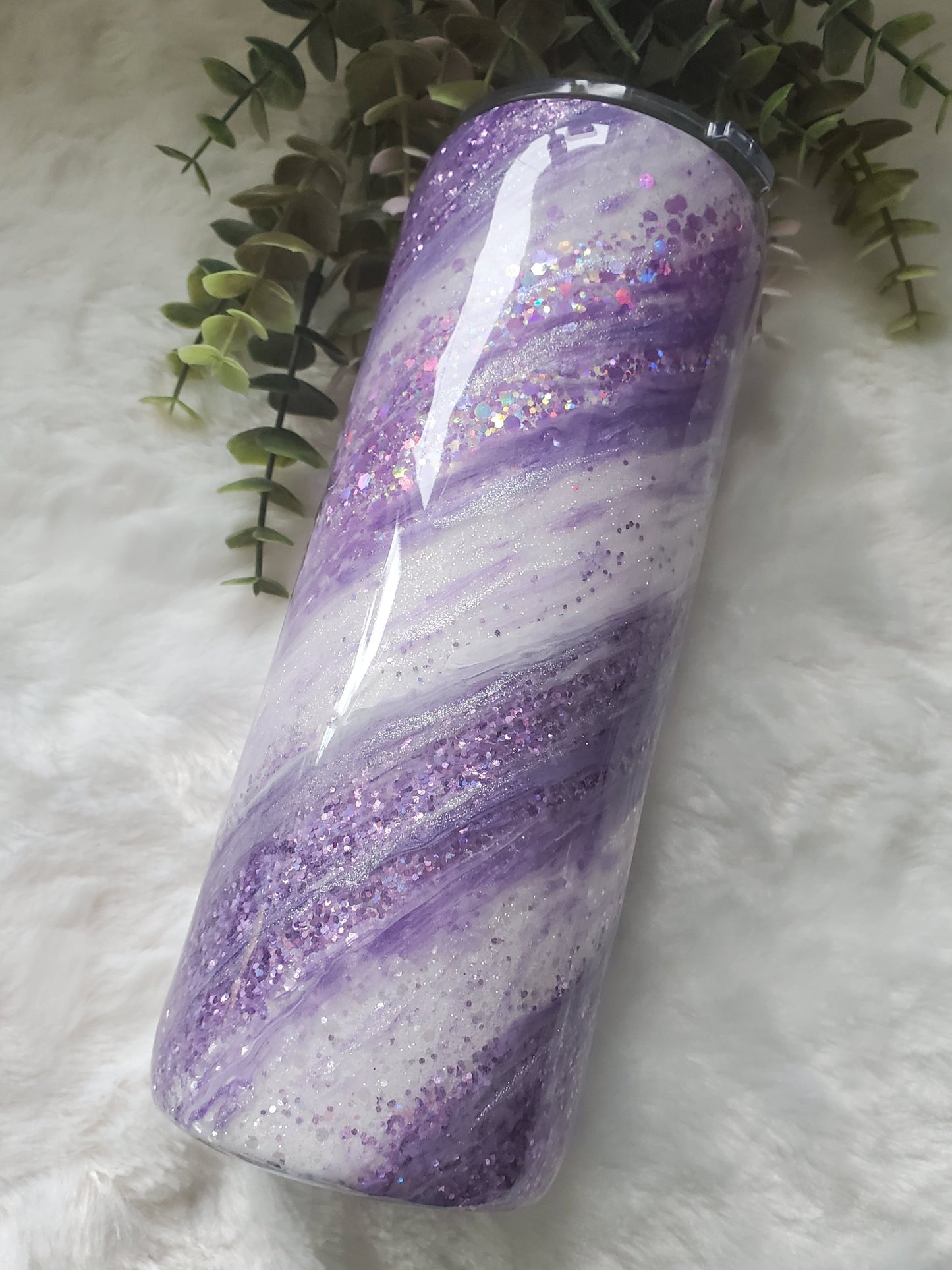 Glitter Swirl Milky Way Custom Tumbler - 24 oz Skinny Straight- Purple, white