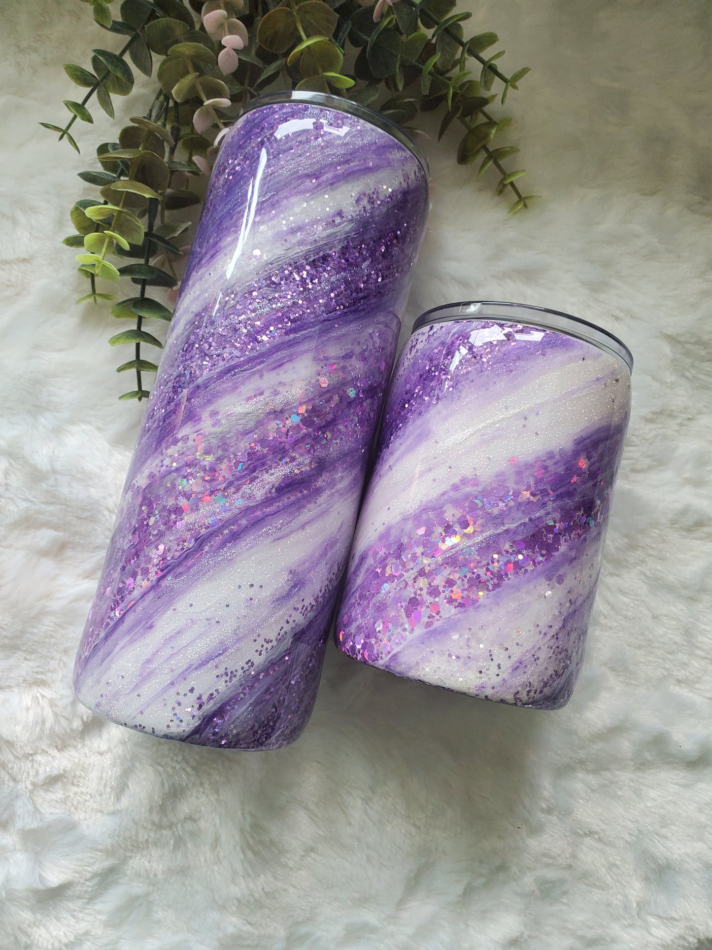 Glitter Swirl Milky Way Custom Tumbler - 14 oz Skinny Straight- Purple, white