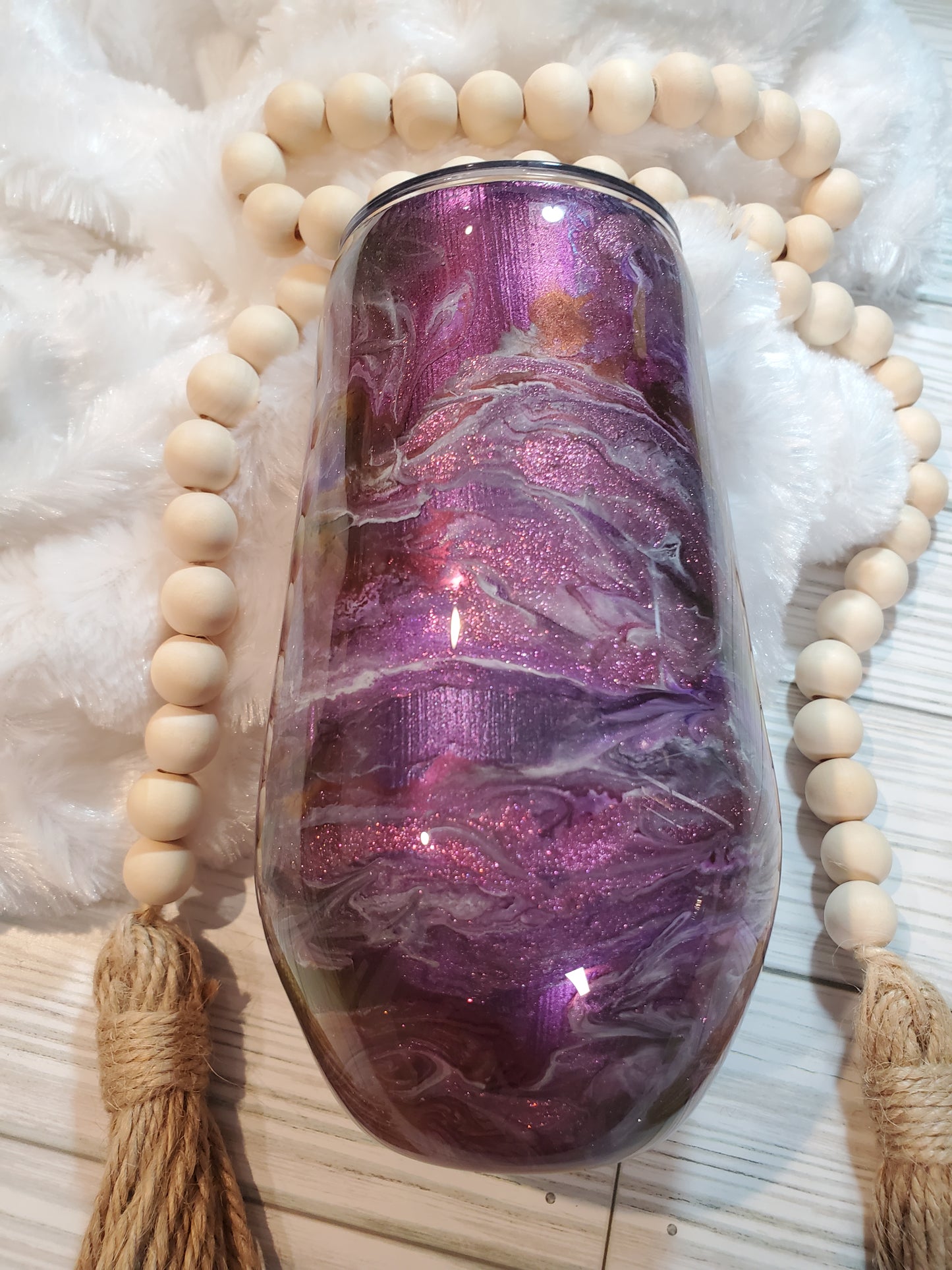 Alcohol ink chameleon swirl with glitter Custom Tumbler - 17 oz wine - purple / pink