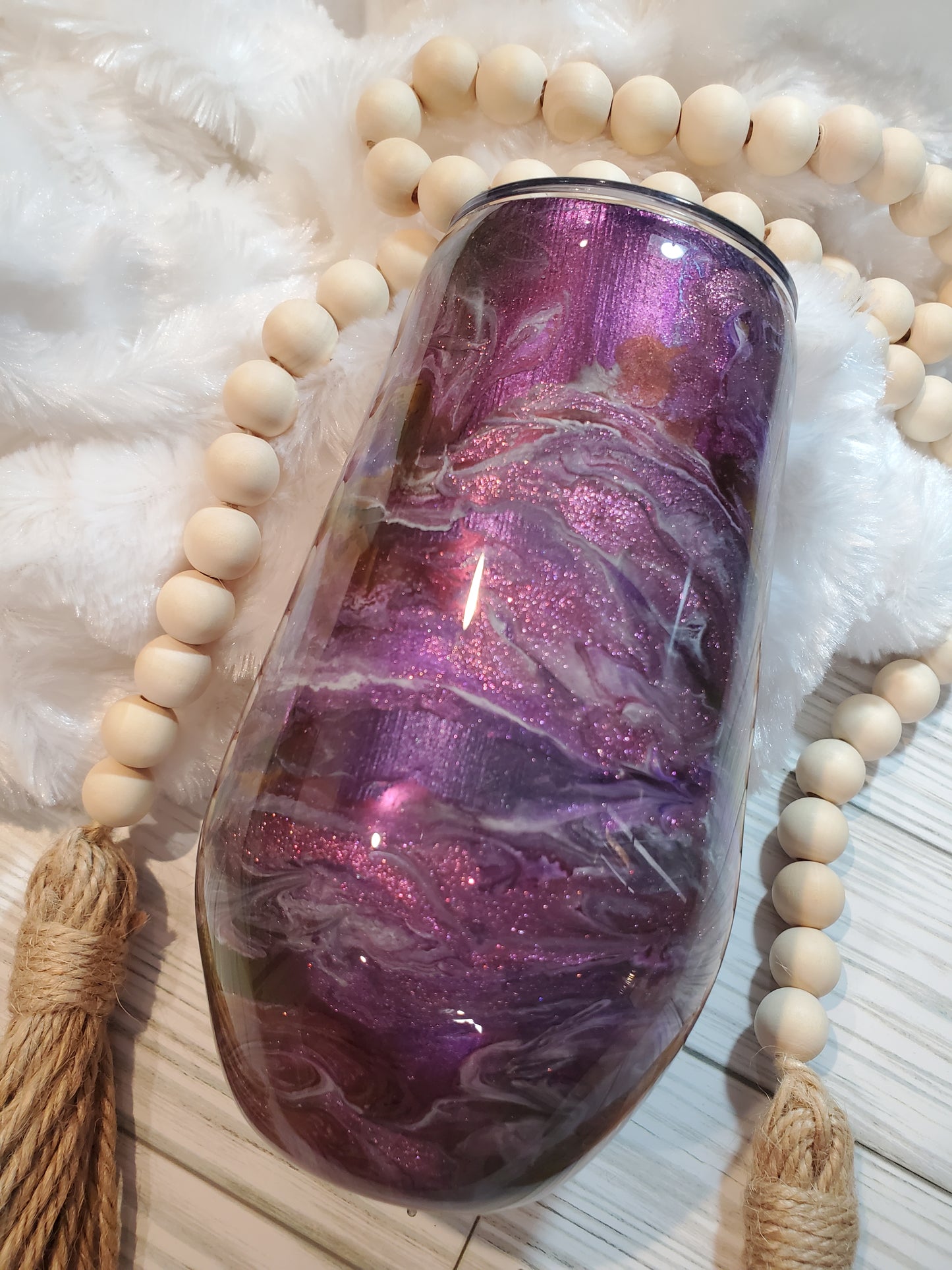 Alcohol ink chameleon swirl with glitter Custom Tumbler - 17 oz wine - purple / pink