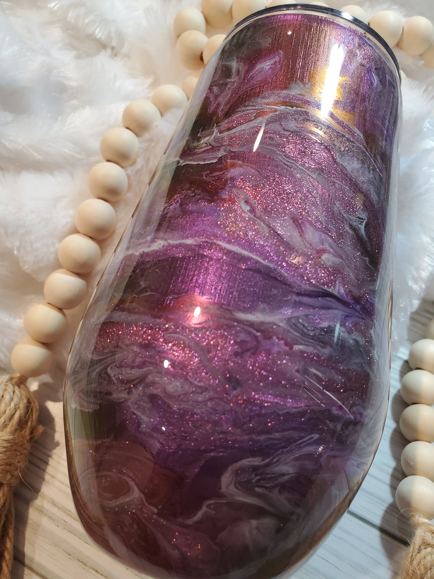 Alcohol ink chameleon swirl with glitter Custom Tumbler - 17 oz wine - purple / pink