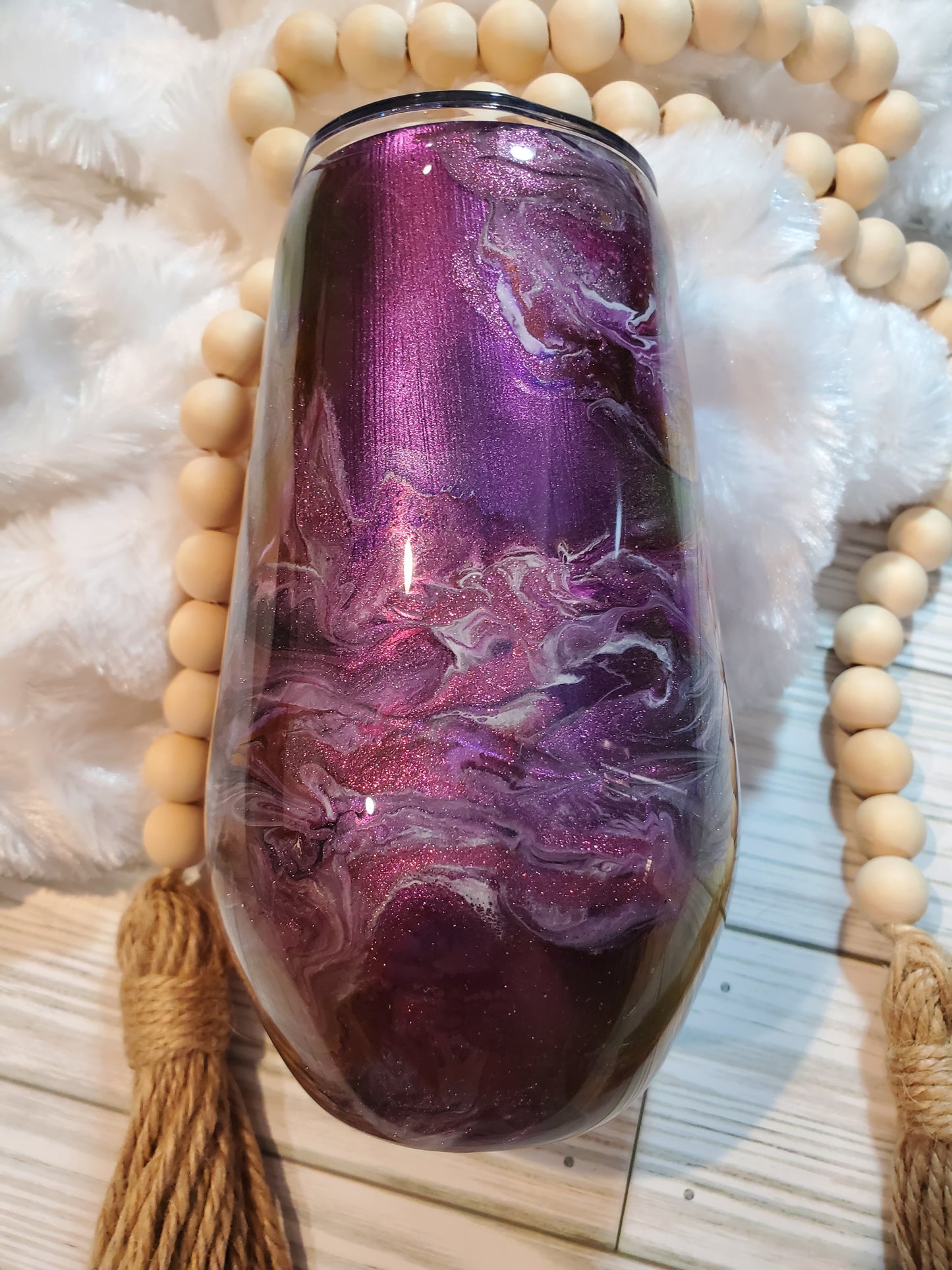 Alcohol ink chameleon swirl with glitter Custom Tumbler - 17 oz wine - purple / pink