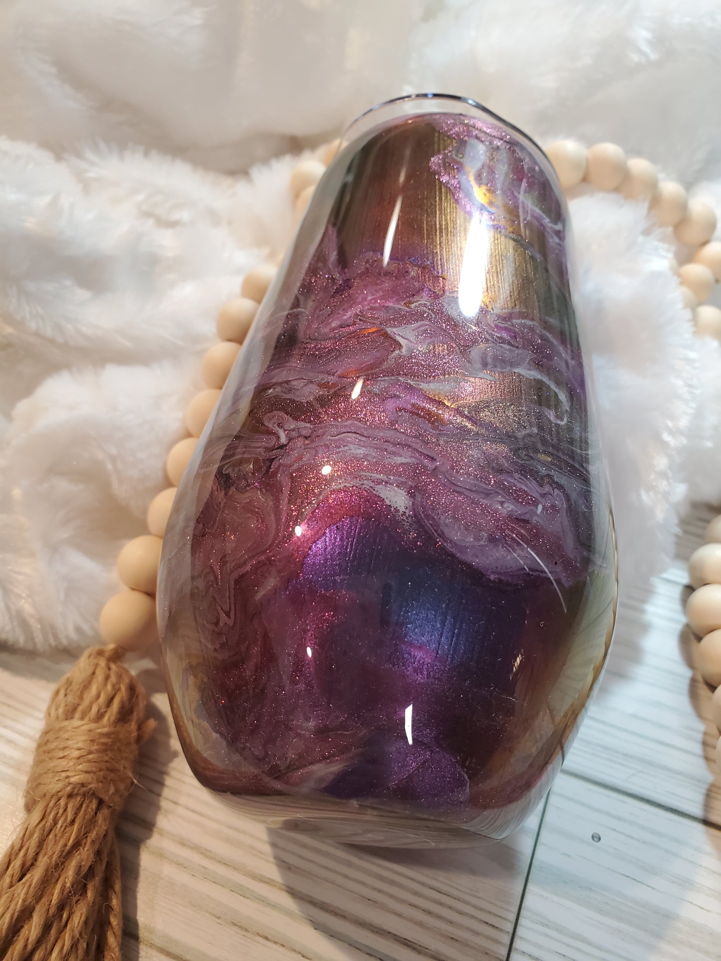 Alcohol ink chameleon swirl with glitter Custom Tumbler - 17 oz wine - purple / pink