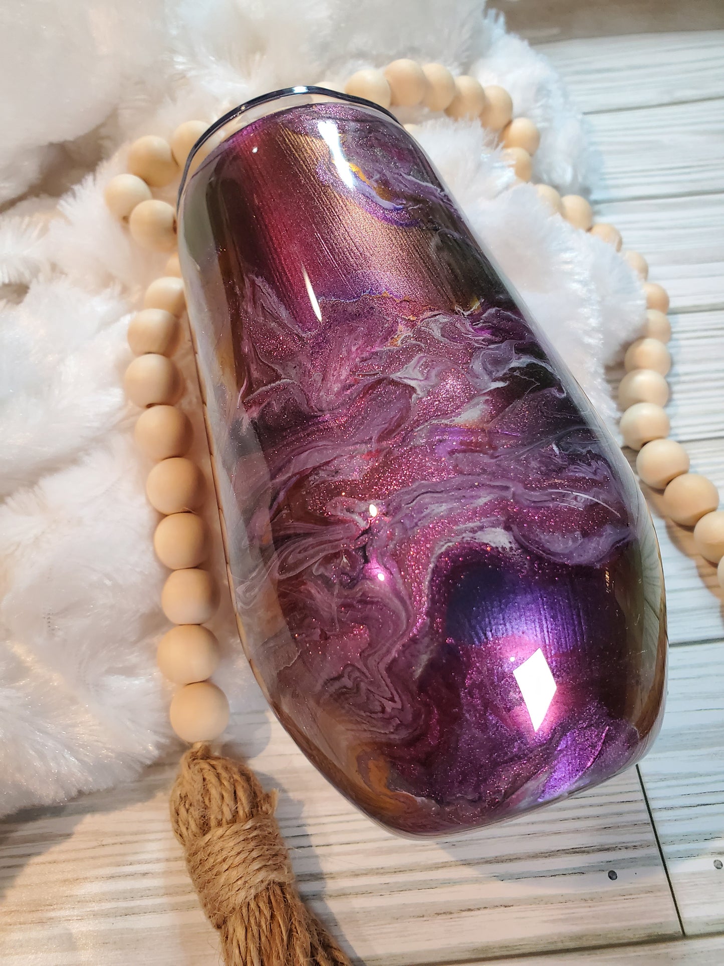 Alcohol ink chameleon swirl with glitter Custom Tumbler - 17 oz wine - purple / pink