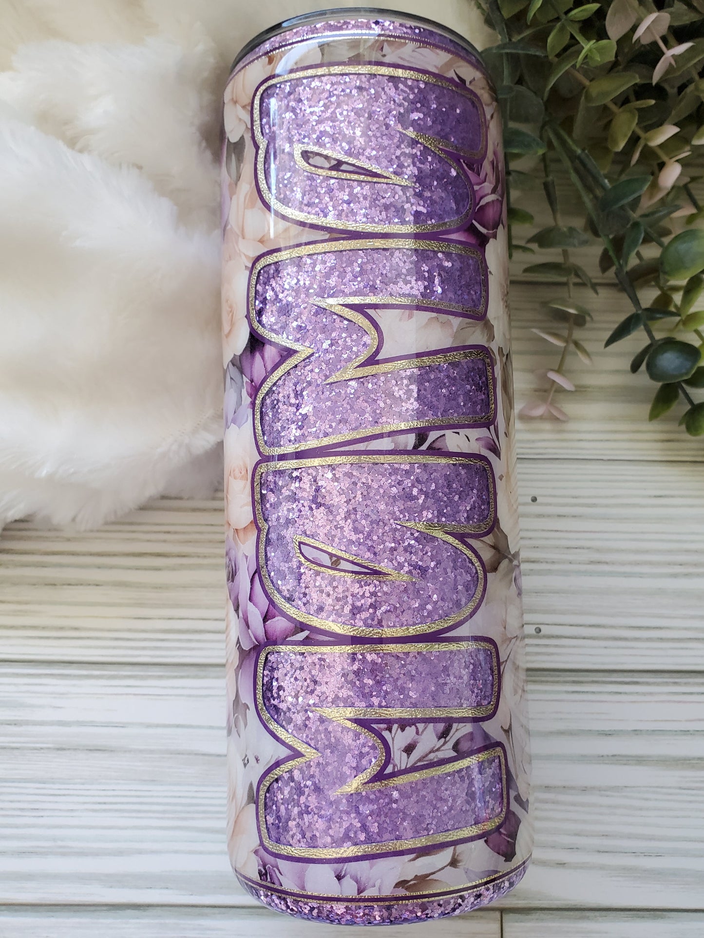 MAMA peekaboo floral purple Glitter Custom Tumbler - 20 oz - purple