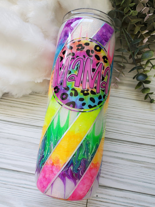 MAMA Neon Boujie Pigment Custom Tumbler - 20 oz Skinny Straight - neon