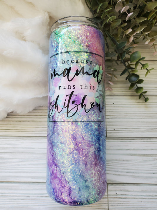 Mama Runs this Shitshow Glitter Ink Custom Tumbler - 20 oz - pastels