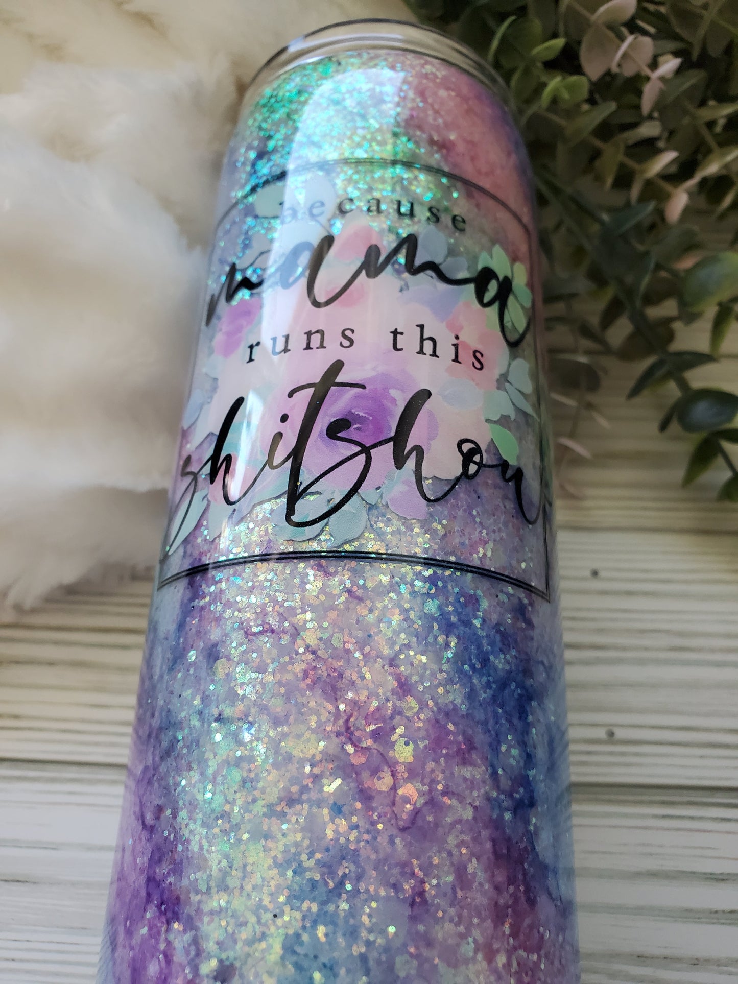 Mama Runs this Shitshow Glitter Ink Custom Tumbler - 20 oz - pastels