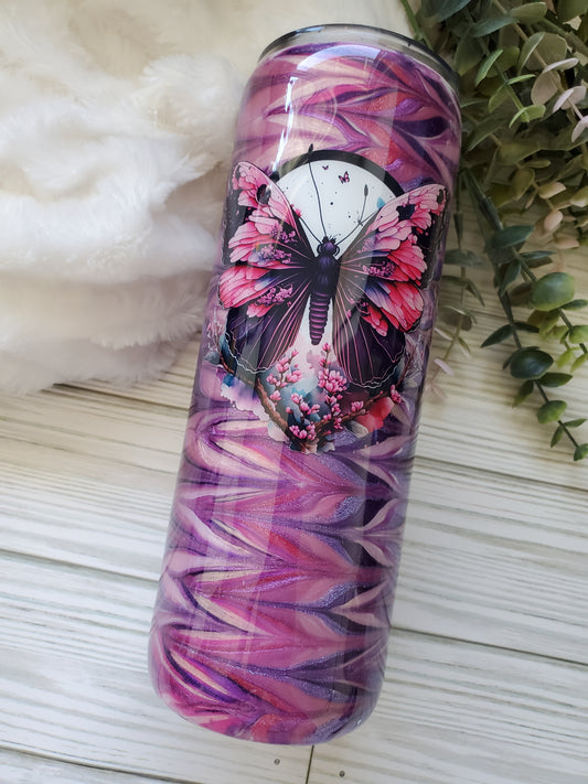Butterfly Pigment Angel Wings Custom Tumbler - 20 oz Skinny Straight - purple pink