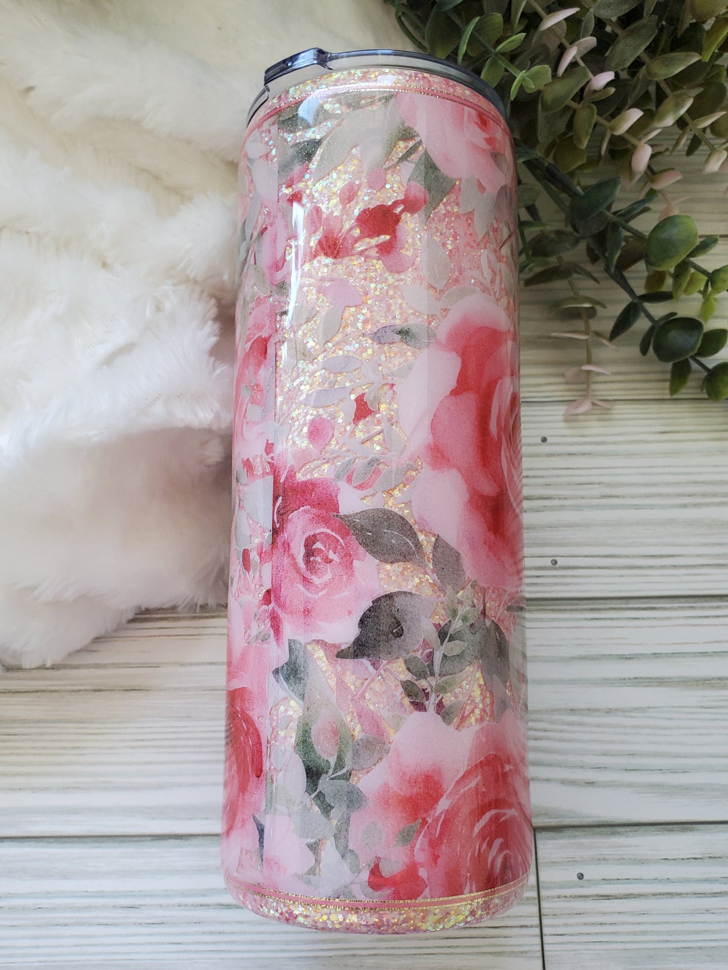MAMA peekaboo floral pink Glitter Custom Tumbler - 24 oz - pink