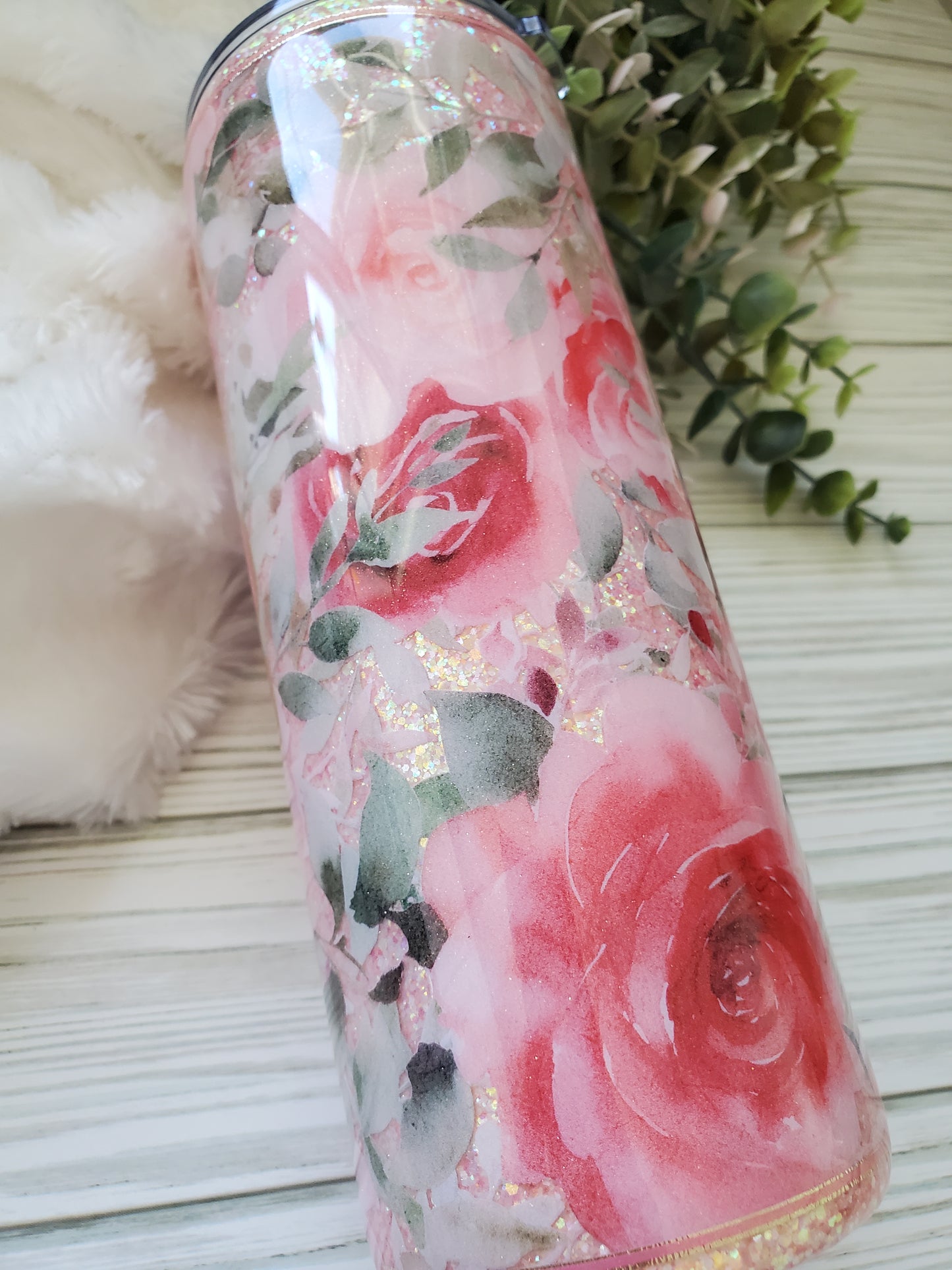 MAMA peekaboo floral pink Glitter Custom Tumbler - 24 oz - pink