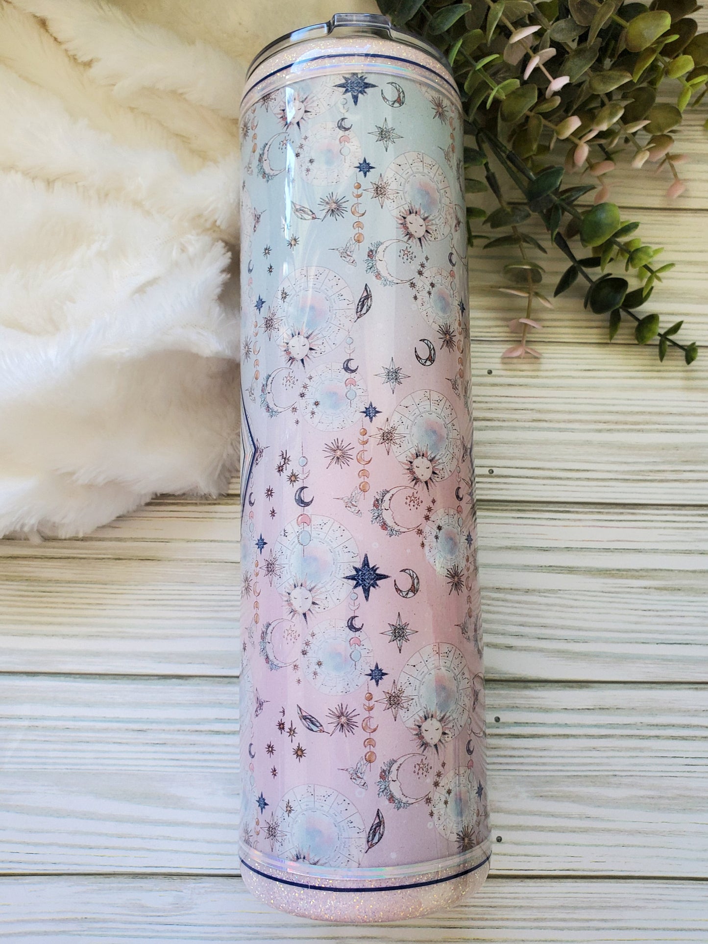 Live By The Sun Love by the Moon Glitter Custom Tumbler - 32 oz skinny - white pastel
