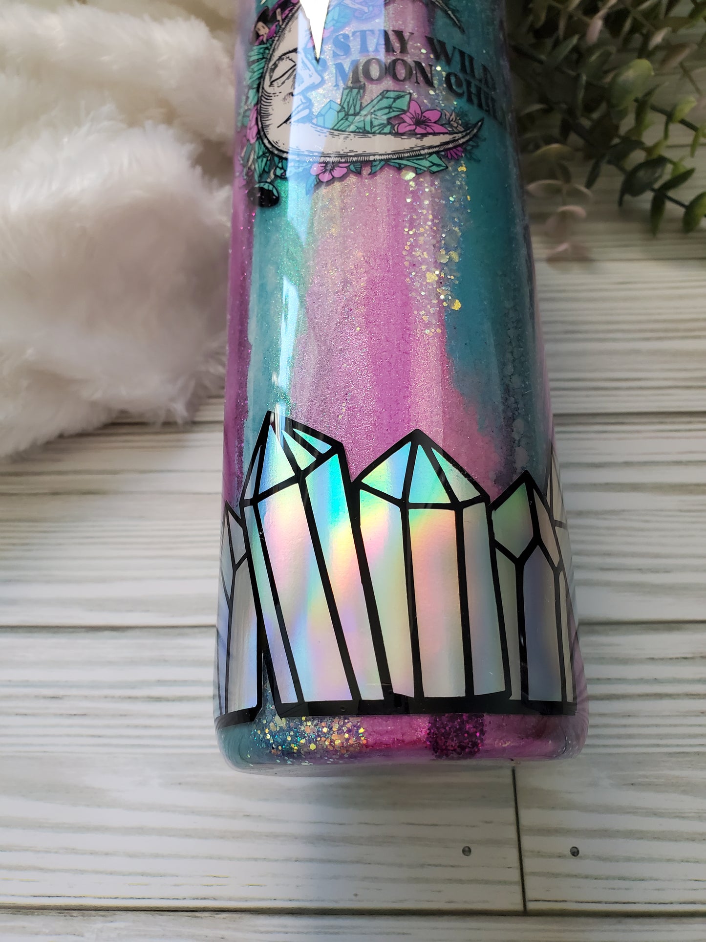 Stay Wild Moon Child Glitter Ink Crystals Custom Tumbler - 20 oz Skinny Straight - turquoise purple pink