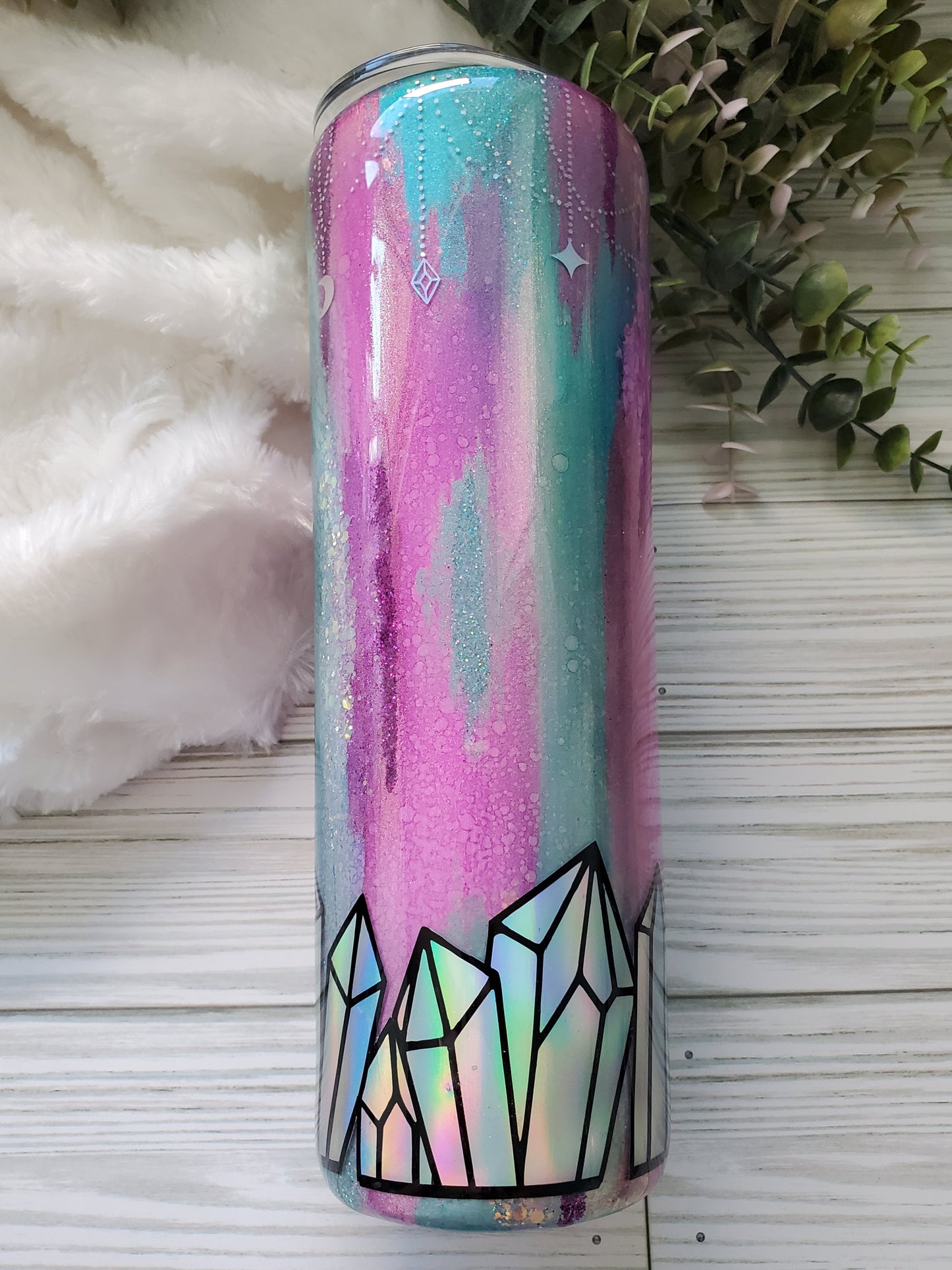 Stay Wild Moon Child Glitter Ink Crystals Custom Tumbler - 20 oz Skinny Straight - turquoise purple pink