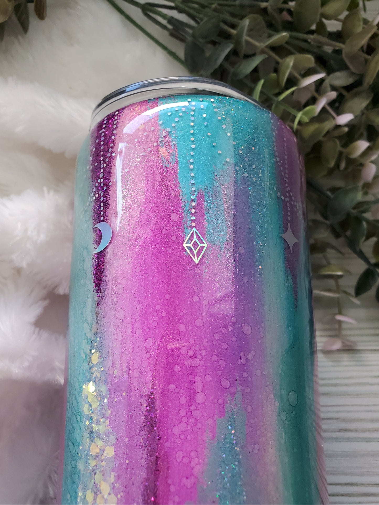 Stay Wild Moon Child Glitter Ink Crystals Custom Tumbler - 20 oz Skinny Straight - turquoise purple pink