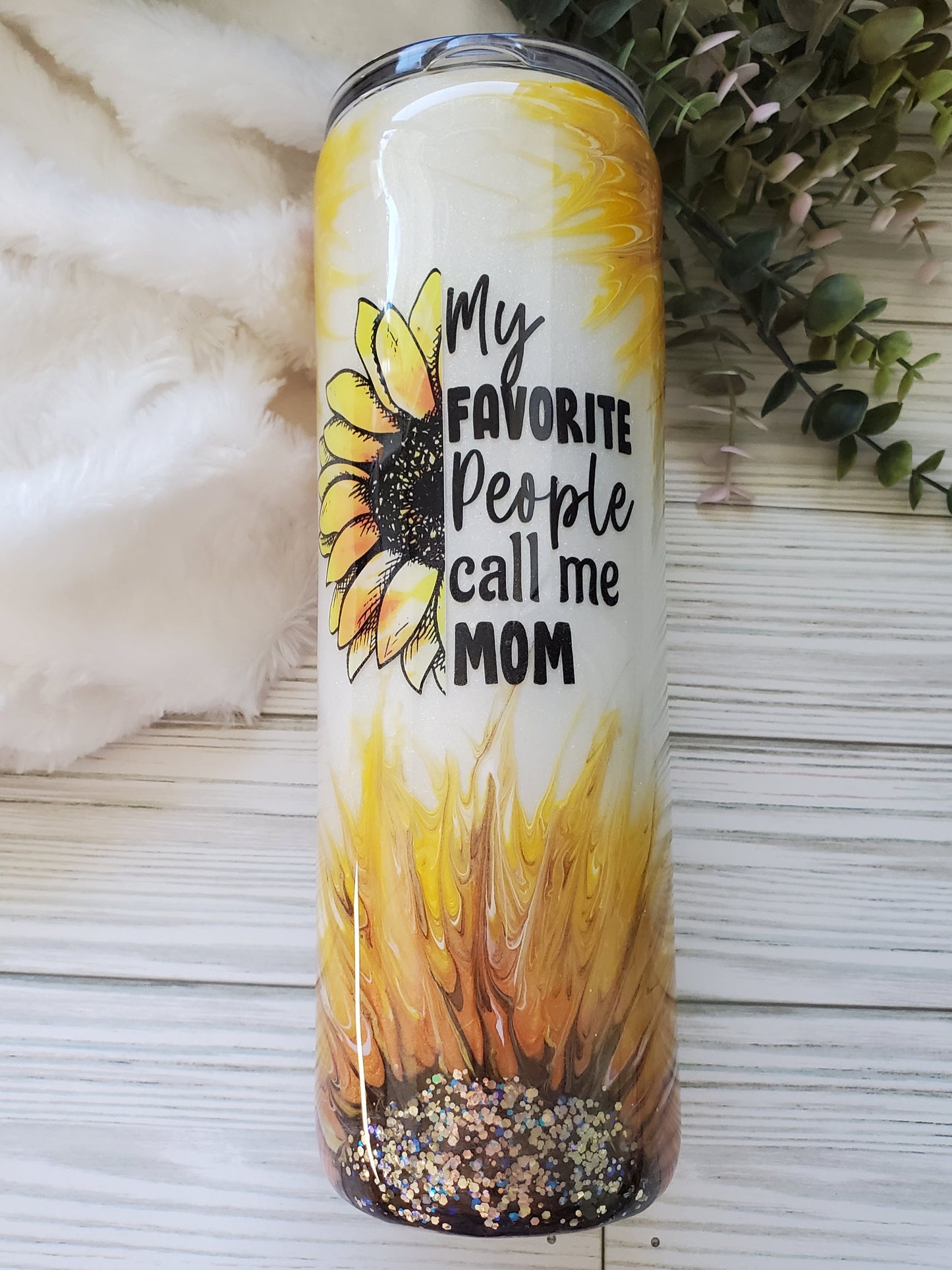 My Favorite People call me MOM sunflower boujie Glitter Custom Tumbler - 30 oz Skinny Taper - white yellow brown
