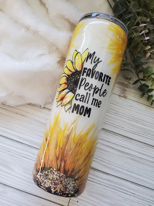 My Favorite People call me MOM sunflower boujie Glitter Custom Tumbler - 30 oz Skinny Taper - white yellow brown