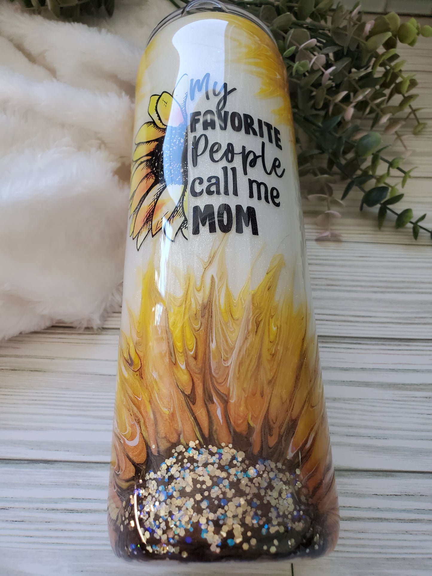My Favorite People call me MOM sunflower boujie Glitter Custom Tumbler - 30 oz Skinny Taper - white yellow brown