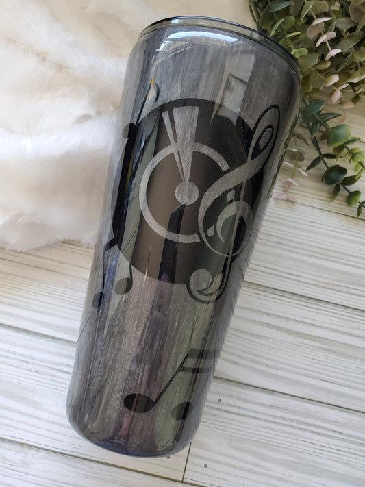 Music record notes Woodgrain Non Glitter Custom Tumbler - 32 oz slim taper - grey black