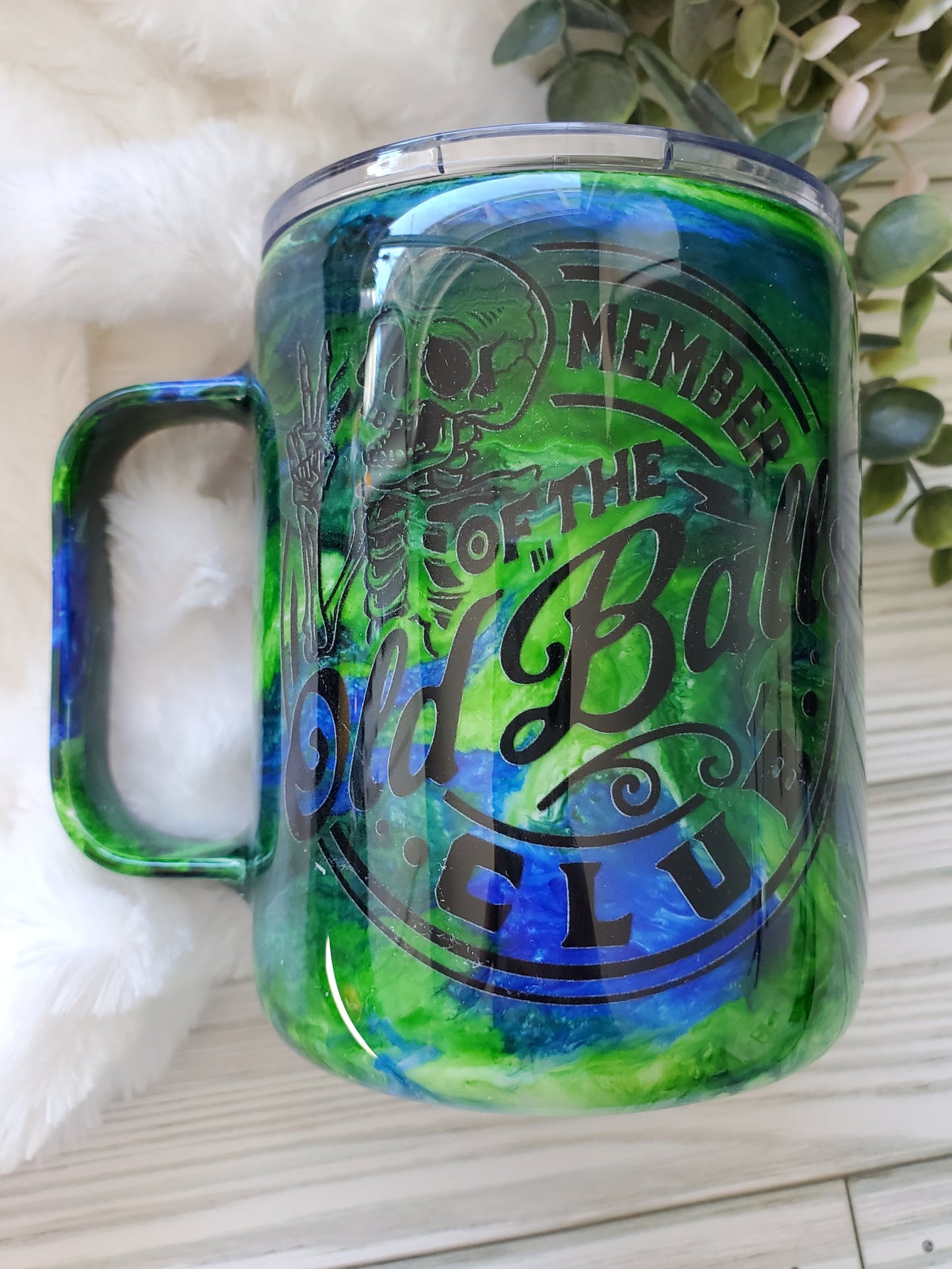 Member of the Old Balls Club Ink Custom Tumbler Coffee Mug- 12 oz straight coffee mug - blue green