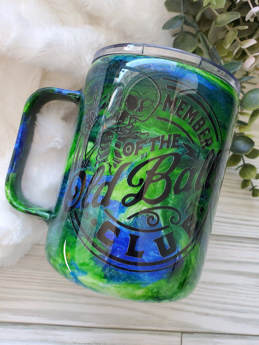 Member of the Old Balls Club Ink Custom Tumbler Coffee Mug- 12 oz straight coffee mug - blue green