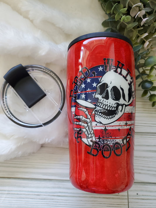 Red White & Boozy Non Glitter Tumbler can cooler- 14 oz Regular Koozie - Red - holds all cans and bottles