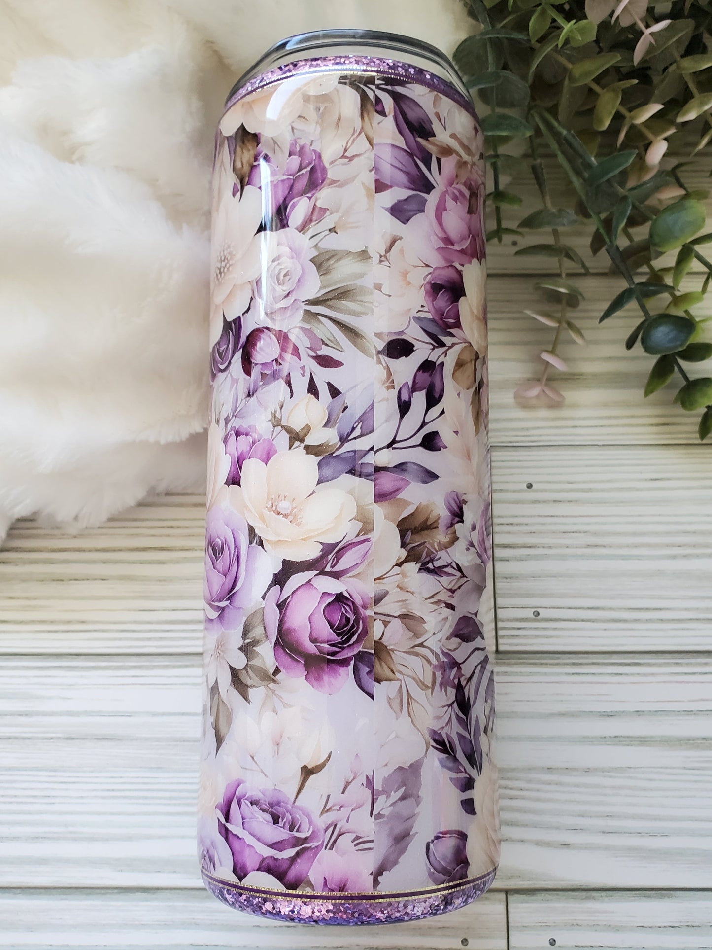 MAMA peekaboo floral purple Glitter Custom Tumbler - 20 oz - purple