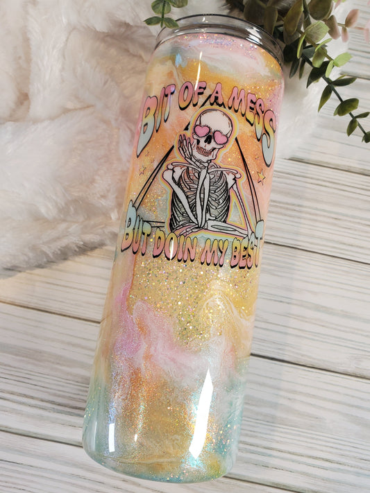 Bit of a Mess but Doing my best glitter ombre ink swirl Custom Tumbler - 20 oz Skinny Straight - pastels