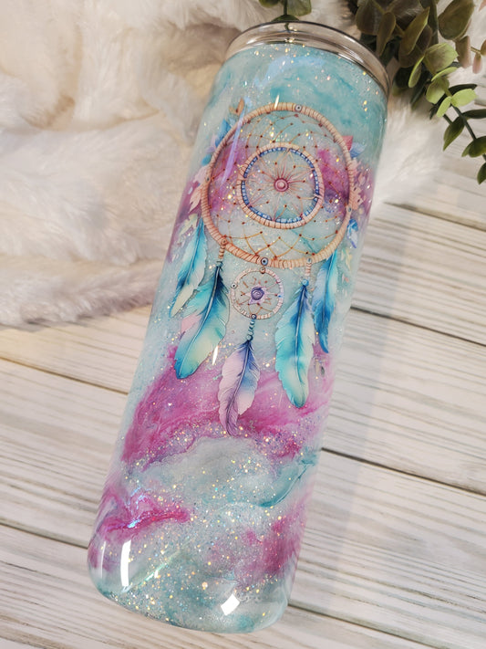 Dreamcatcher glitter ink swirl Custom Tumbler - 20 oz Skinny Straight - pink blue purple