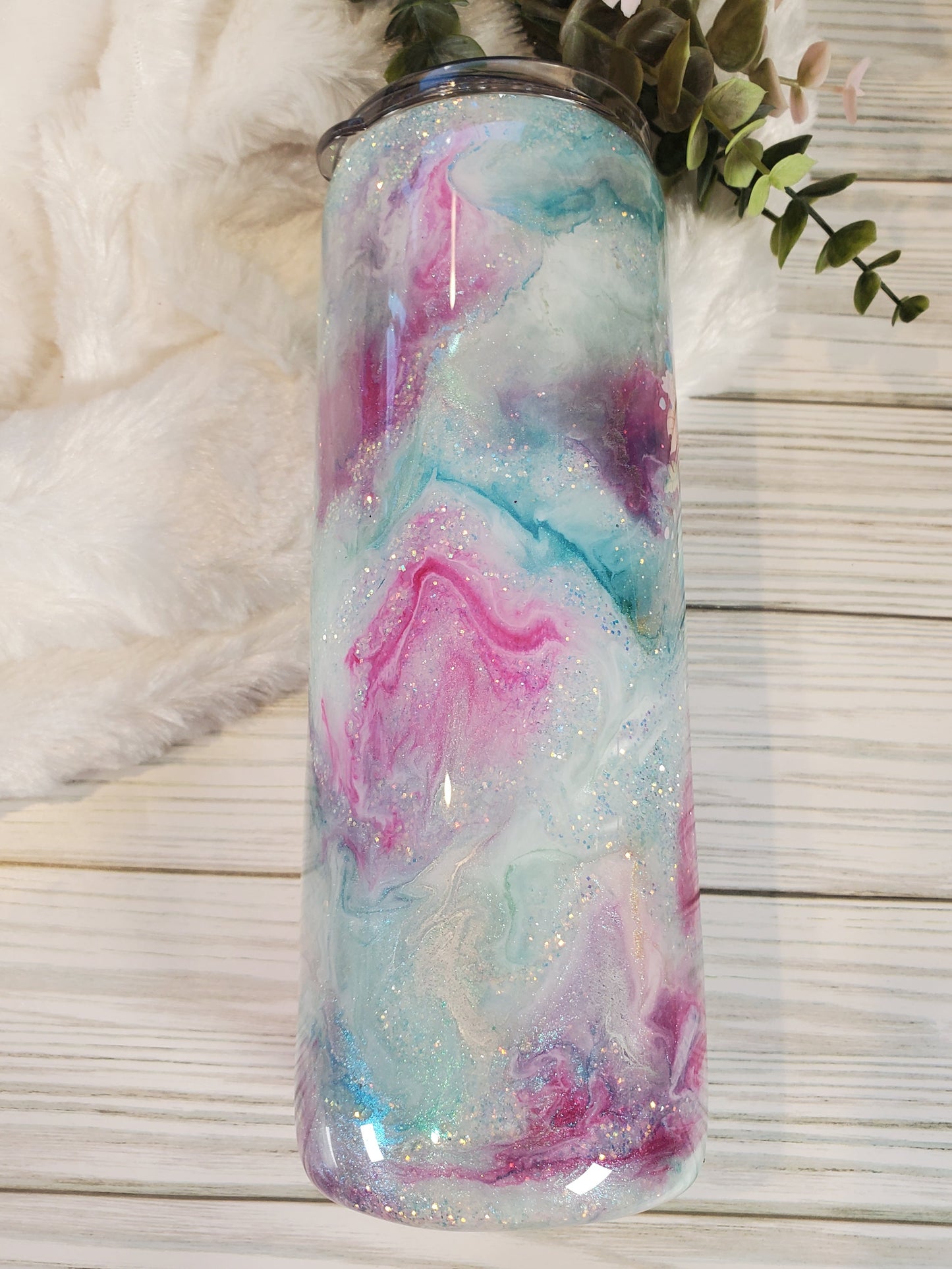 Dreamcatcher glitter ink swirl Custom Tumbler - 20 oz Skinny Straight - pink blue purple