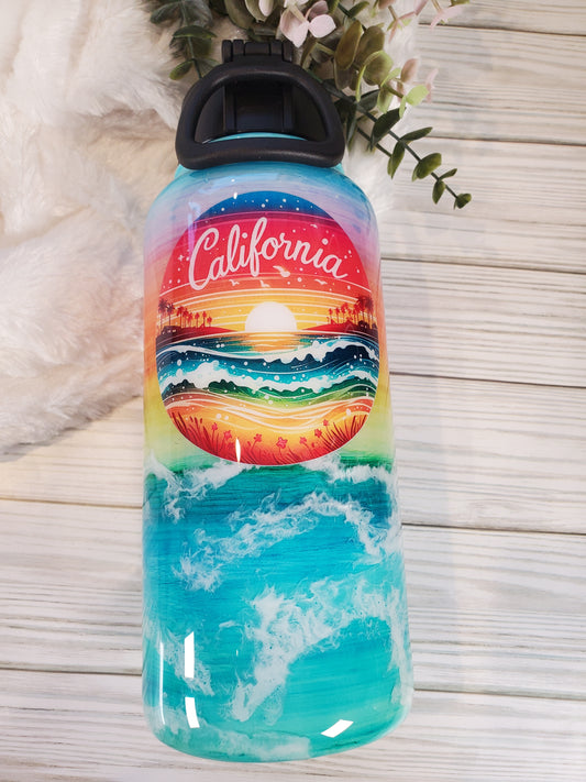 Beach ink California Custom Hydroflask Tumbler - 32 oz hydro - beach colors