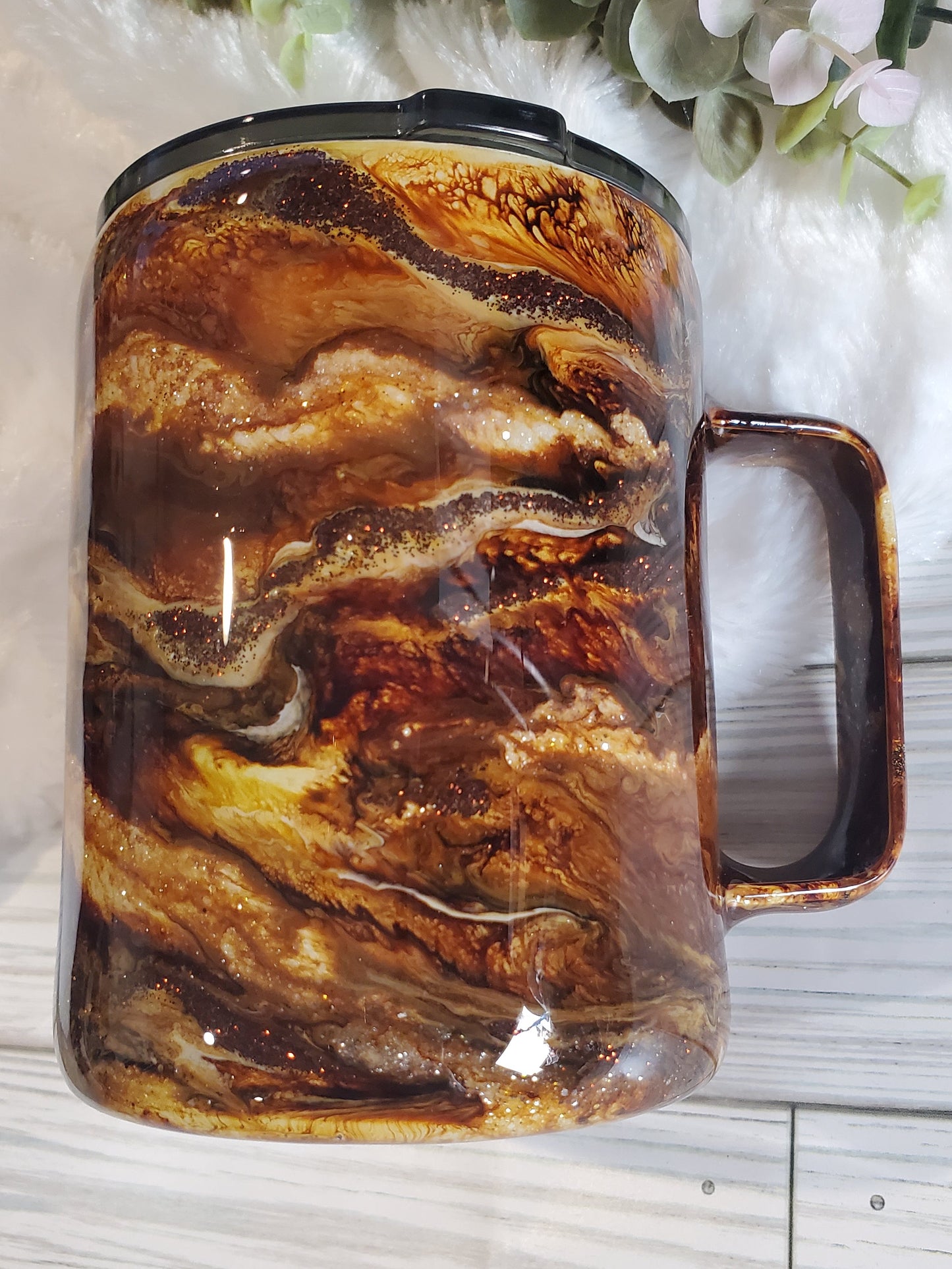 Coffee Makes Everything Possible Handled Mug Tumbler - 12 oz straight coffee mug - brown