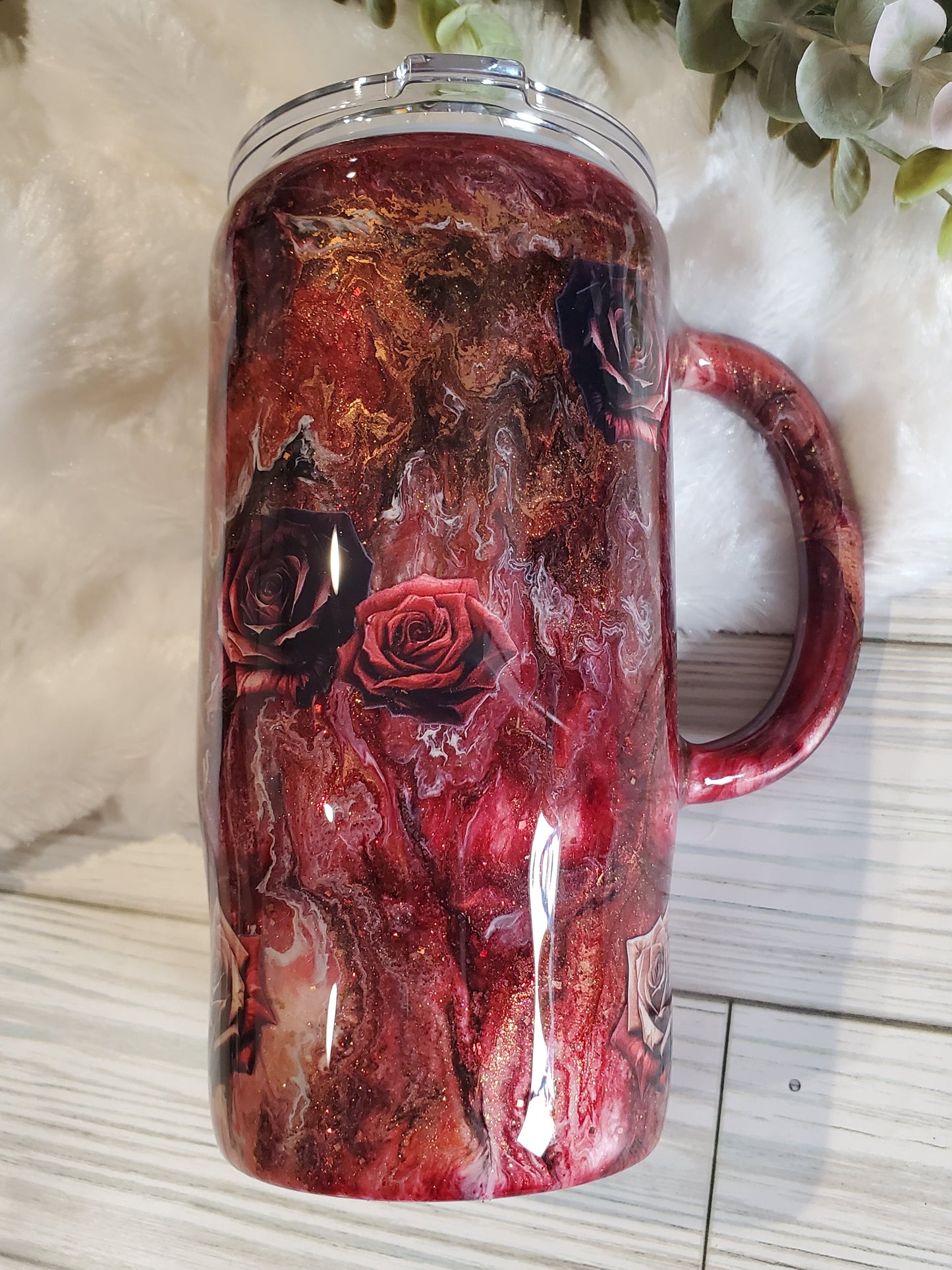 Heart Waymaker Handle Mug Tumbler - 16 oz Morning Mug - maroon gold