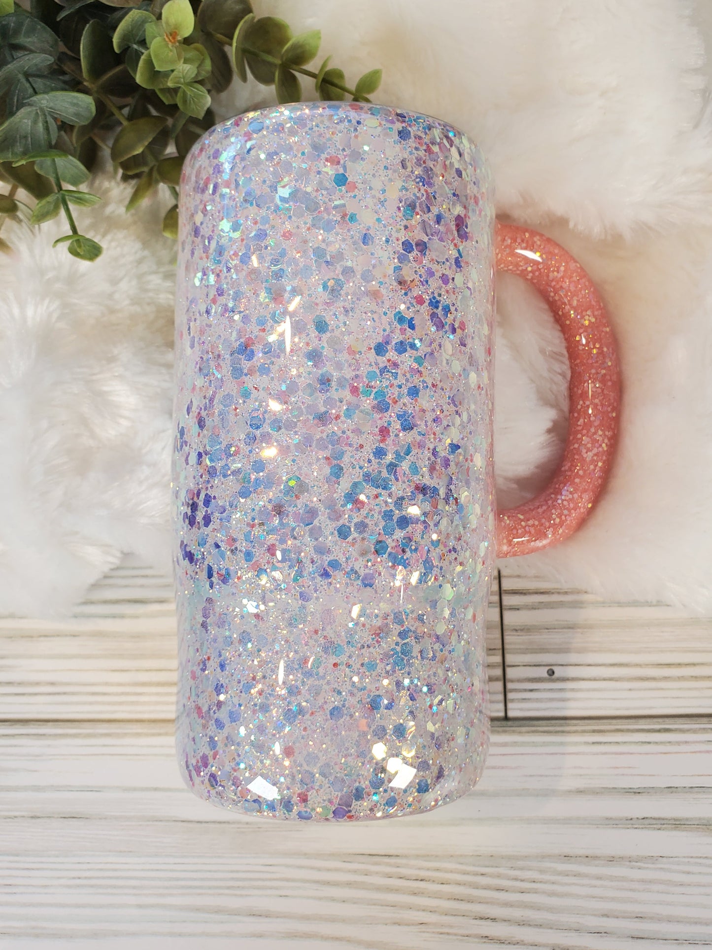 Book Butterfly Glitter Coffee Custom Mug Tumbler - 16 oz Morning Mug - white coral