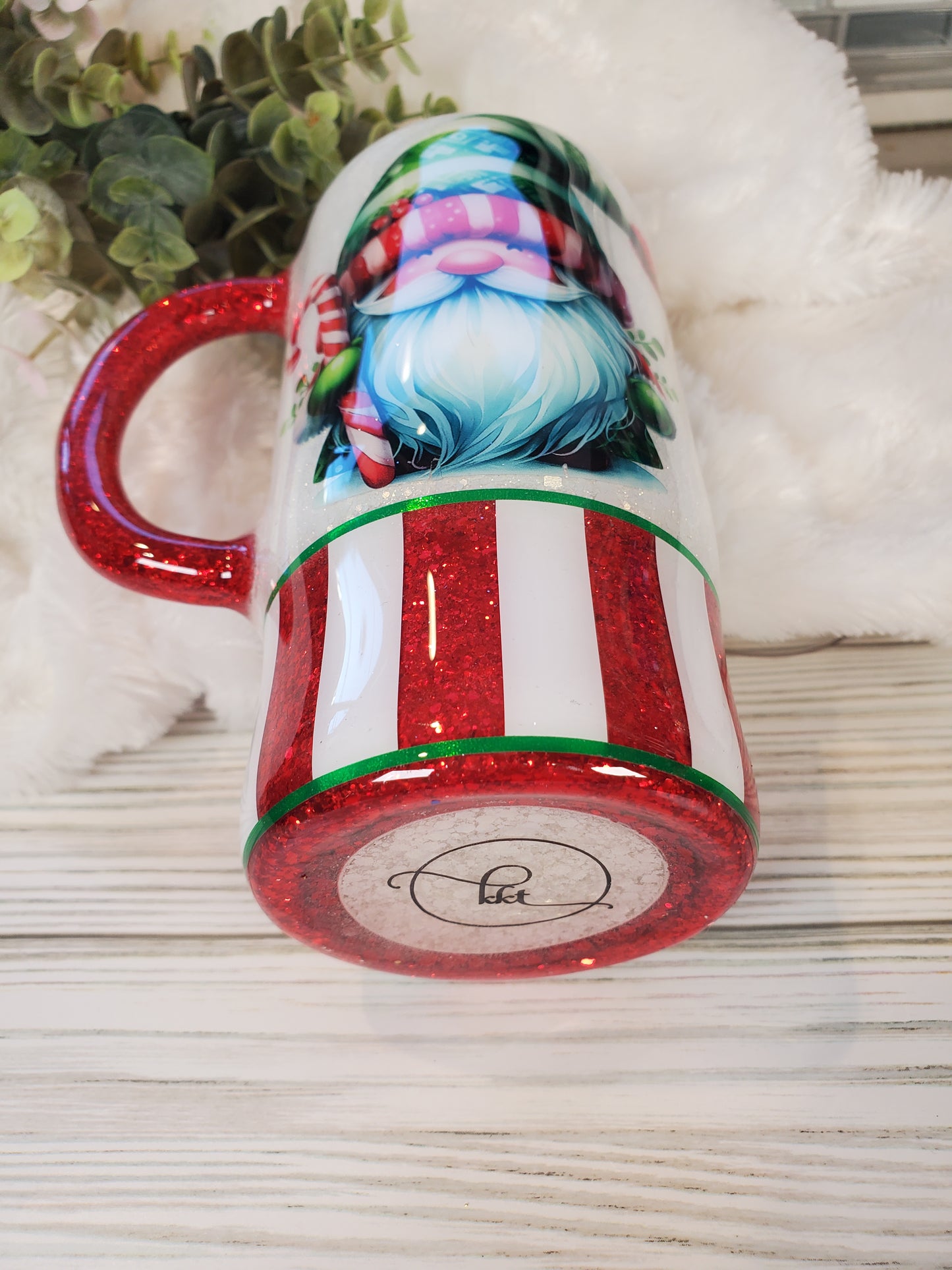 Holiday GNOME Glitter Custom Mug Tumbler - 16 oz Morning Mug - white red
